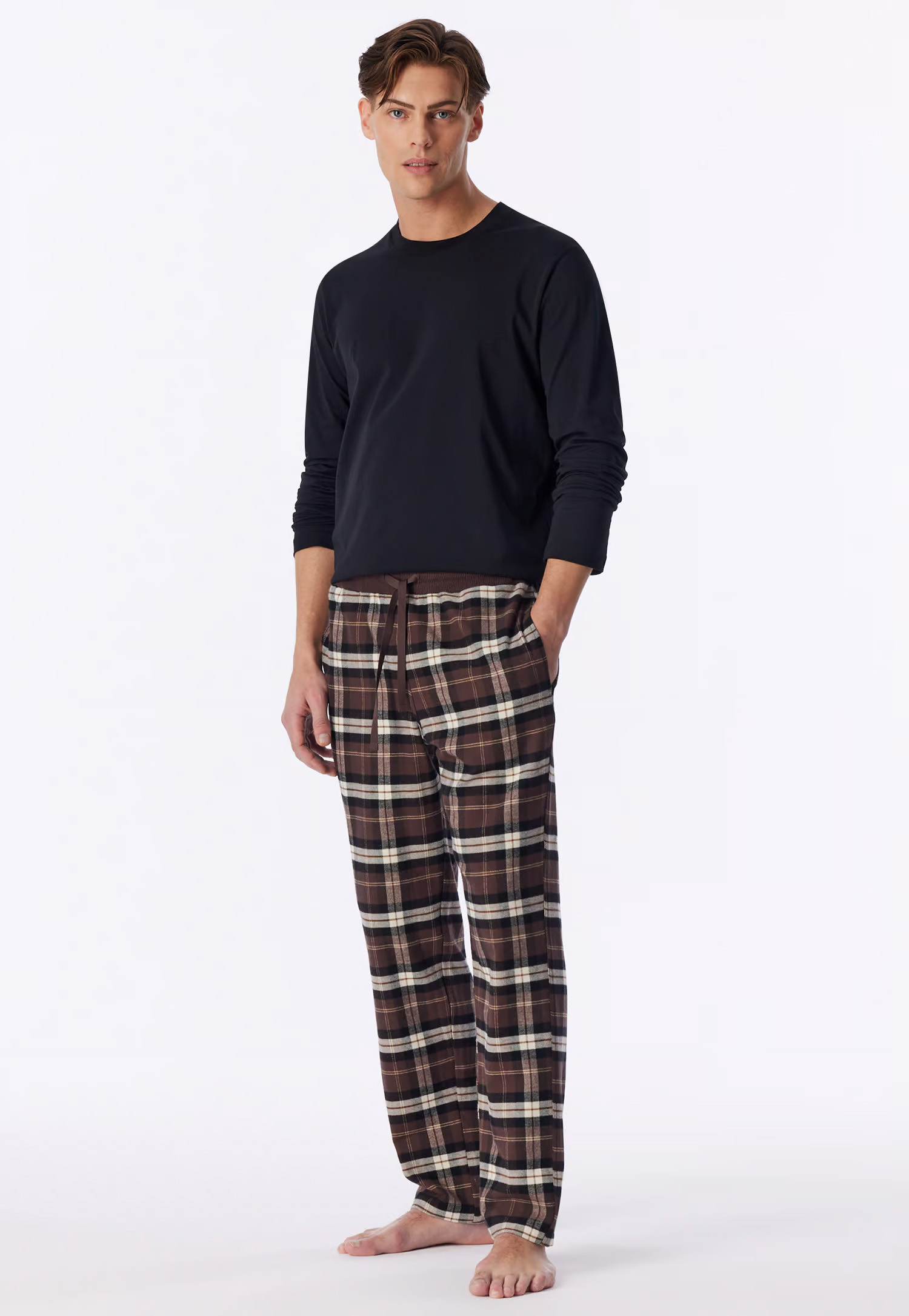 Schiesser flanellen Pyjamabroek bruin met ruit